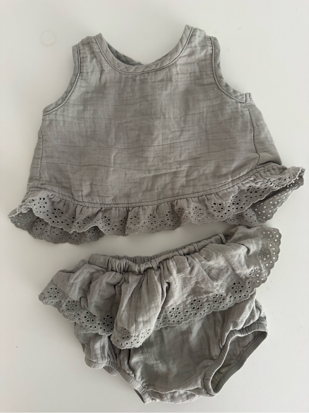 Quincy Mae Gray Ruffle Tank Top & Bloomers Set
